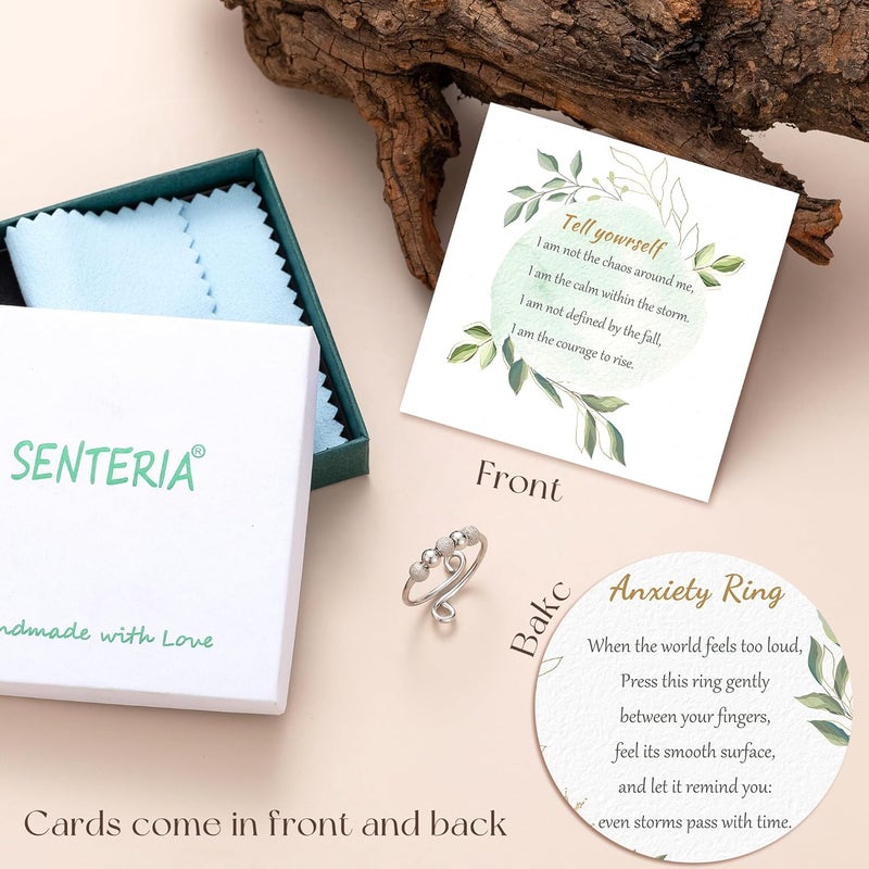 Senteria Anxiety Rings for Women Sterling Silver Rings Adjustable Stress Spinner Rings with Beads Fidget Rings for Anxiety Women - Image 5